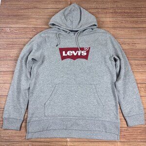 Levis Gray Hoodie With Red Logo Graphic Pullover Style   Casual Fit Size Large.